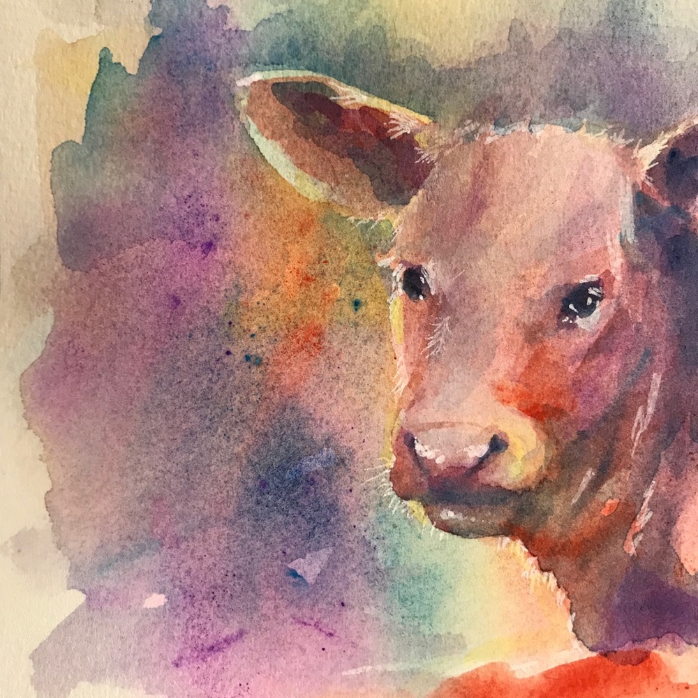 ⭕️ SOLD Original painting cow calf western sunset - Picture 5 of 8